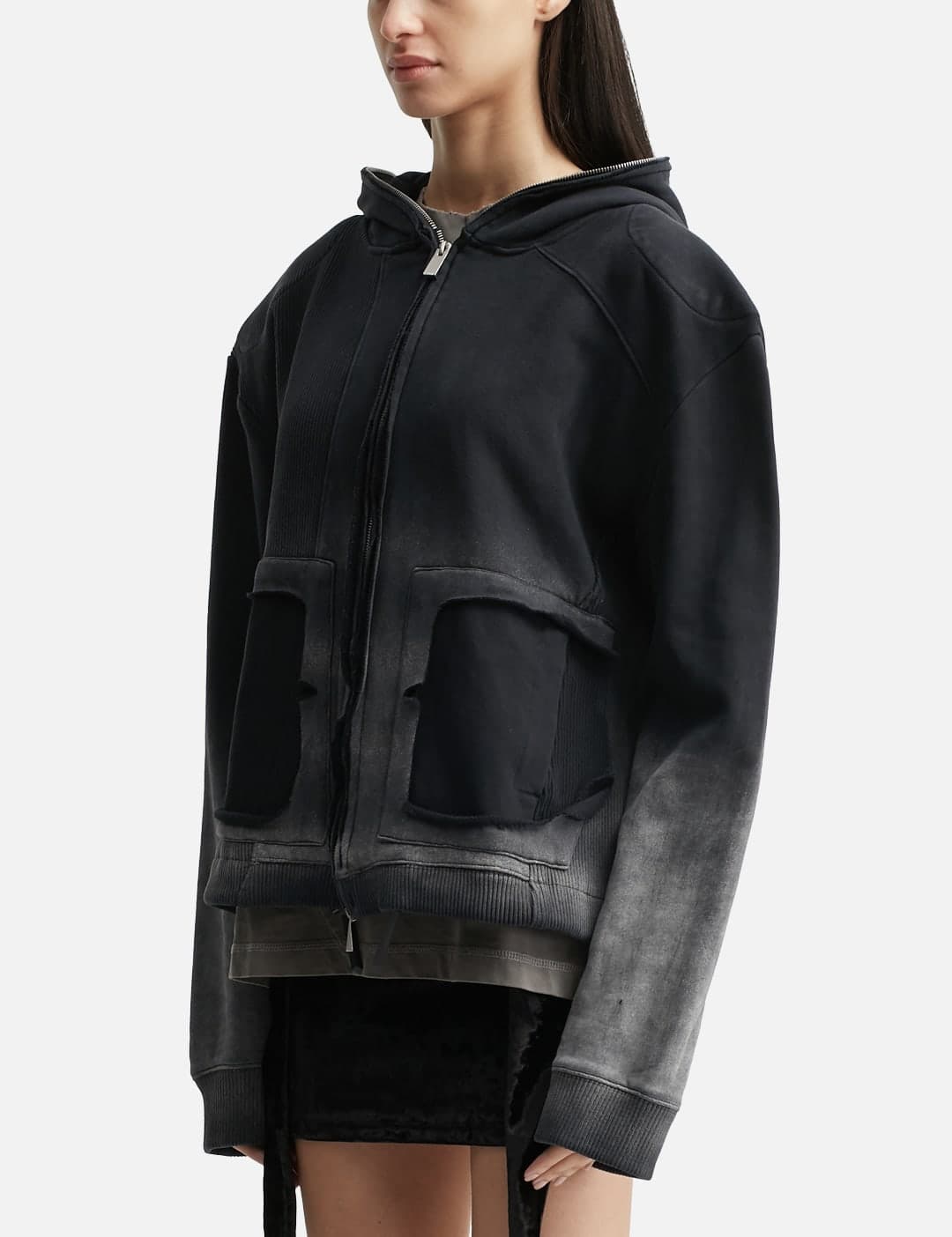 Panelled Padded Zipped Grey Hoodie view 2