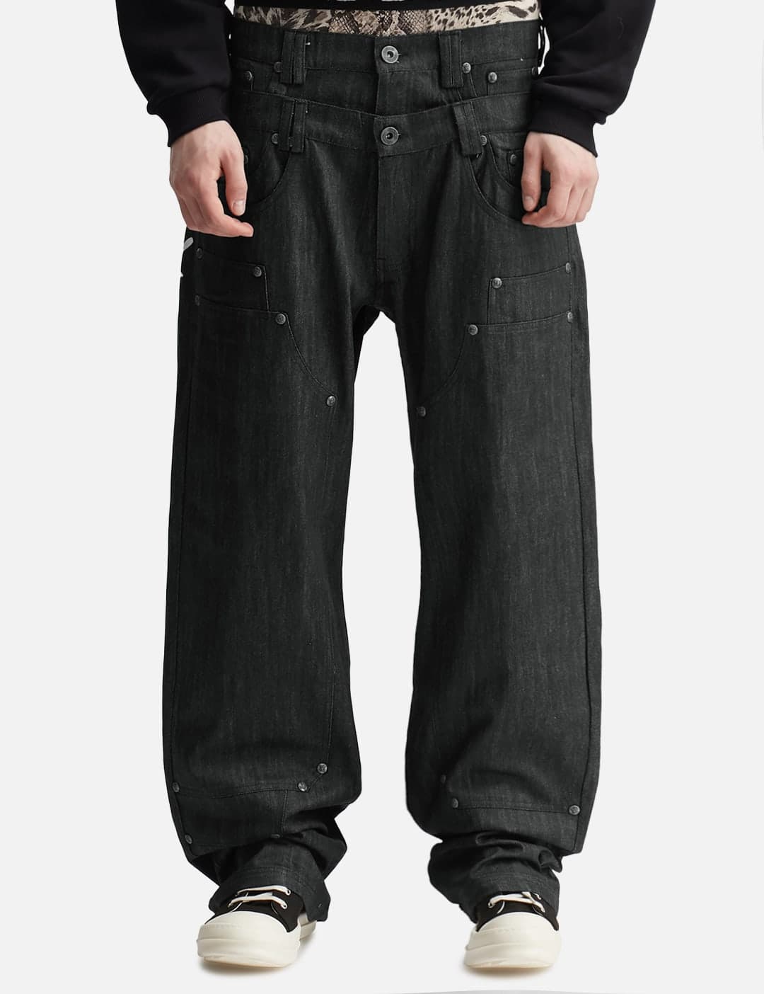 "Gideon" Double-Layered Workpants In Japanese Raw Black Denim view 2