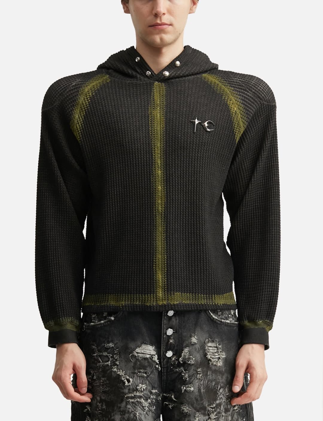 Bulk Shoulder Painted Line Waffle Hoodie view 3
