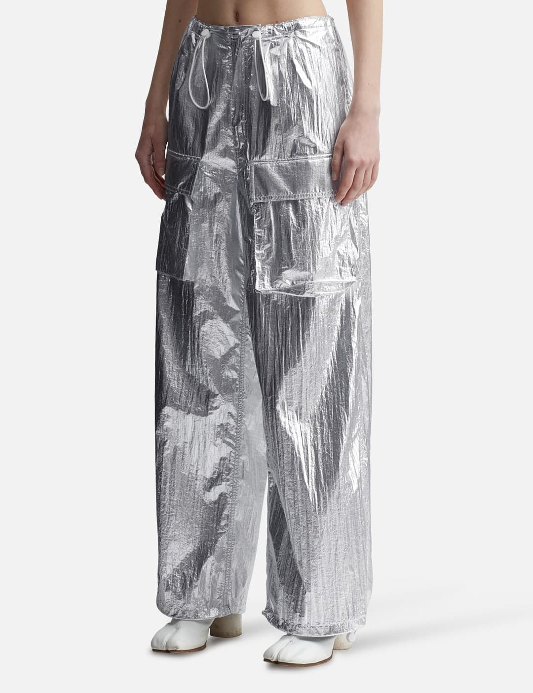 Silver Tyvek Wide-Leg Trousers view 1