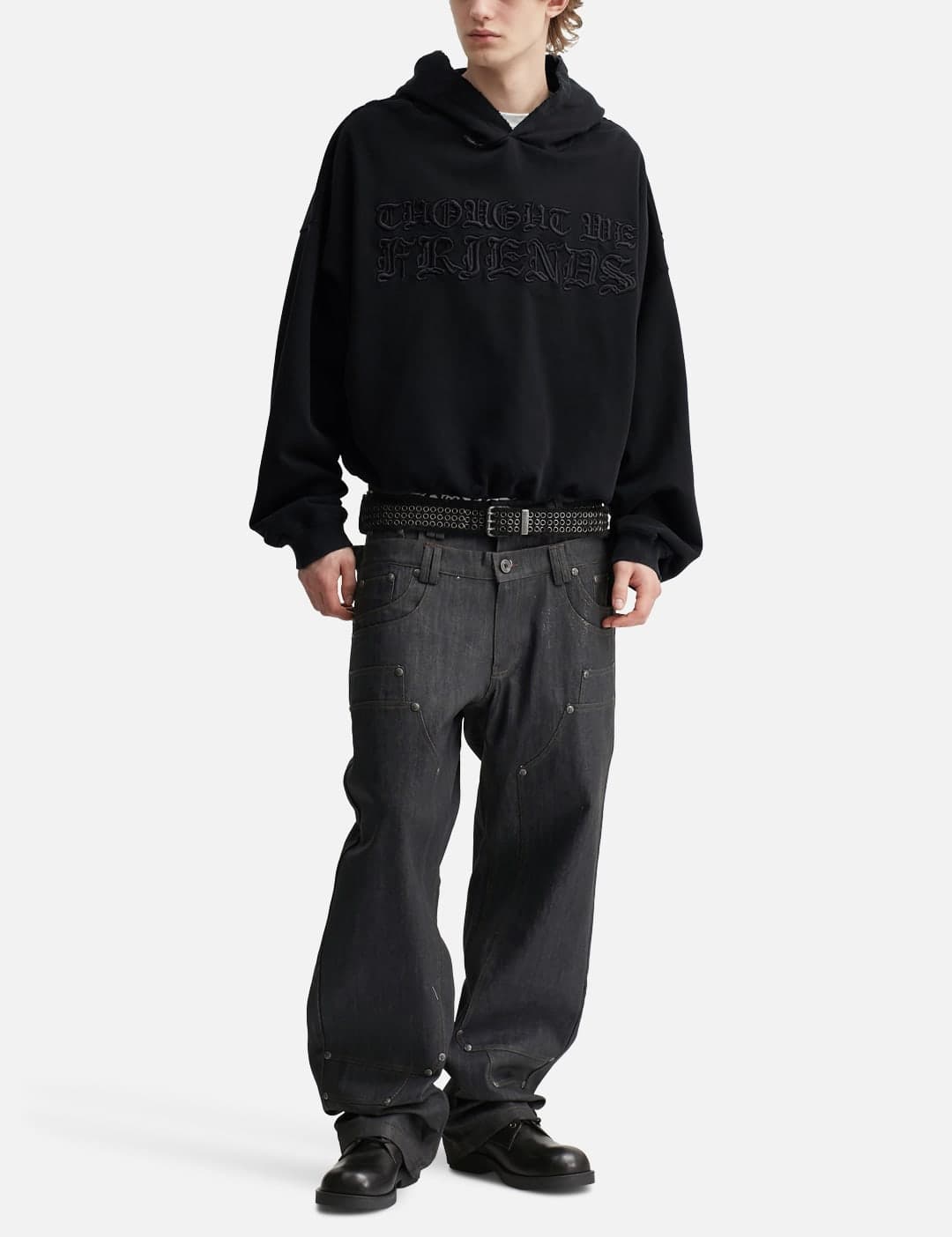 "Soloman" Embroidered Hoodie In Washed Black view 5