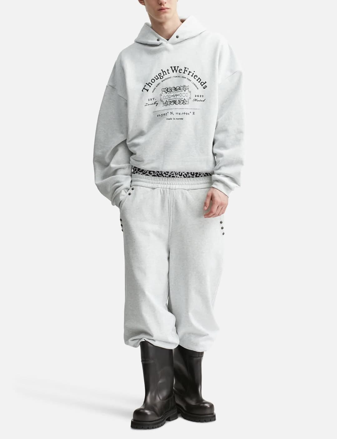 "Leon" Grey Studded Hoodie view 5