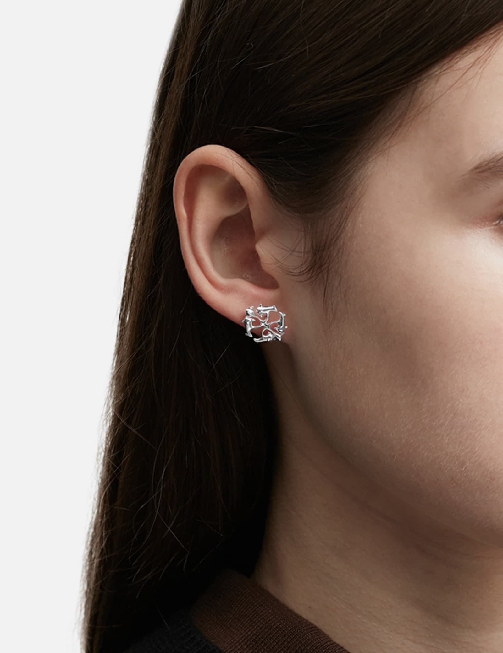 Silver Logo Spikes Stud Earrings view 3