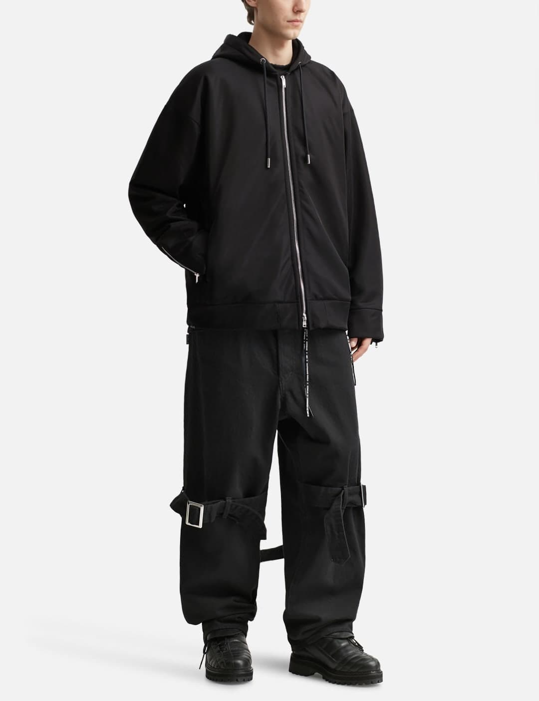 Sheer Layered Zip-Up Boxy Hoodie view 5
