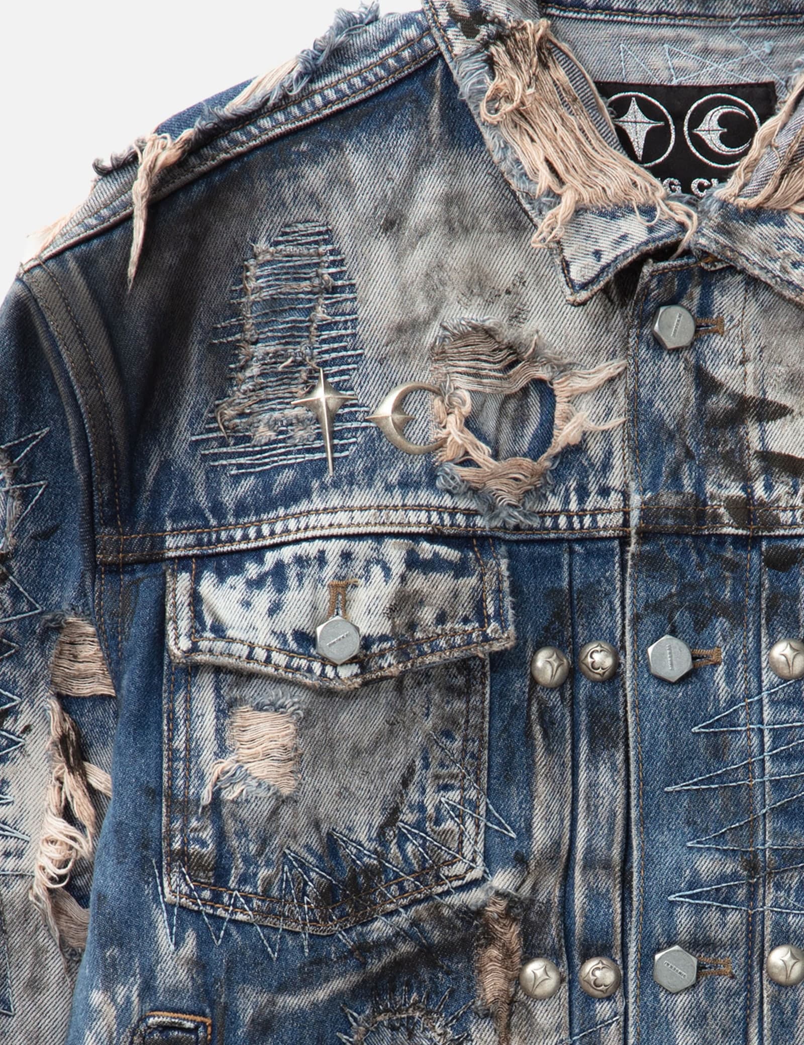 Hard-Washed Damaged Denim Jacket view 6