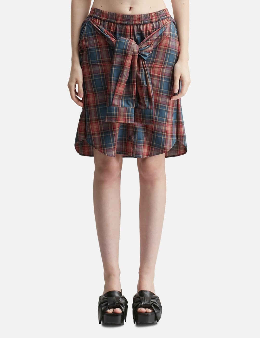 Check Shirt-Wrapped Skirt Pants