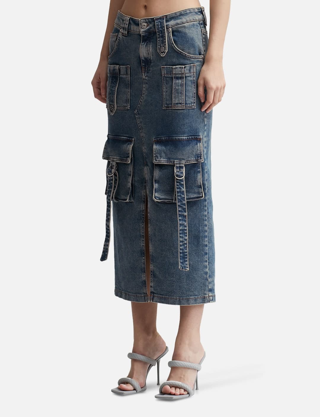 Cargo Denim Midi Skirt