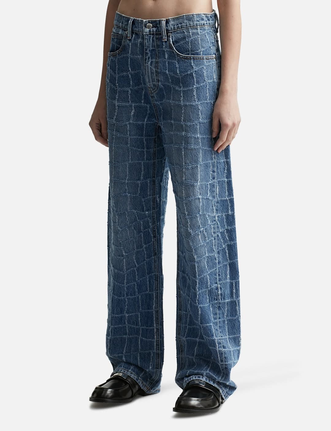 Laser-Distressed Denim Jeans view 2