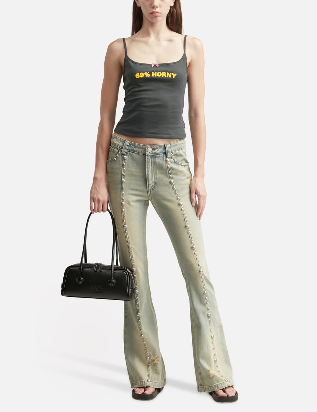 Dark Grey Print Strap Tank Top view 4