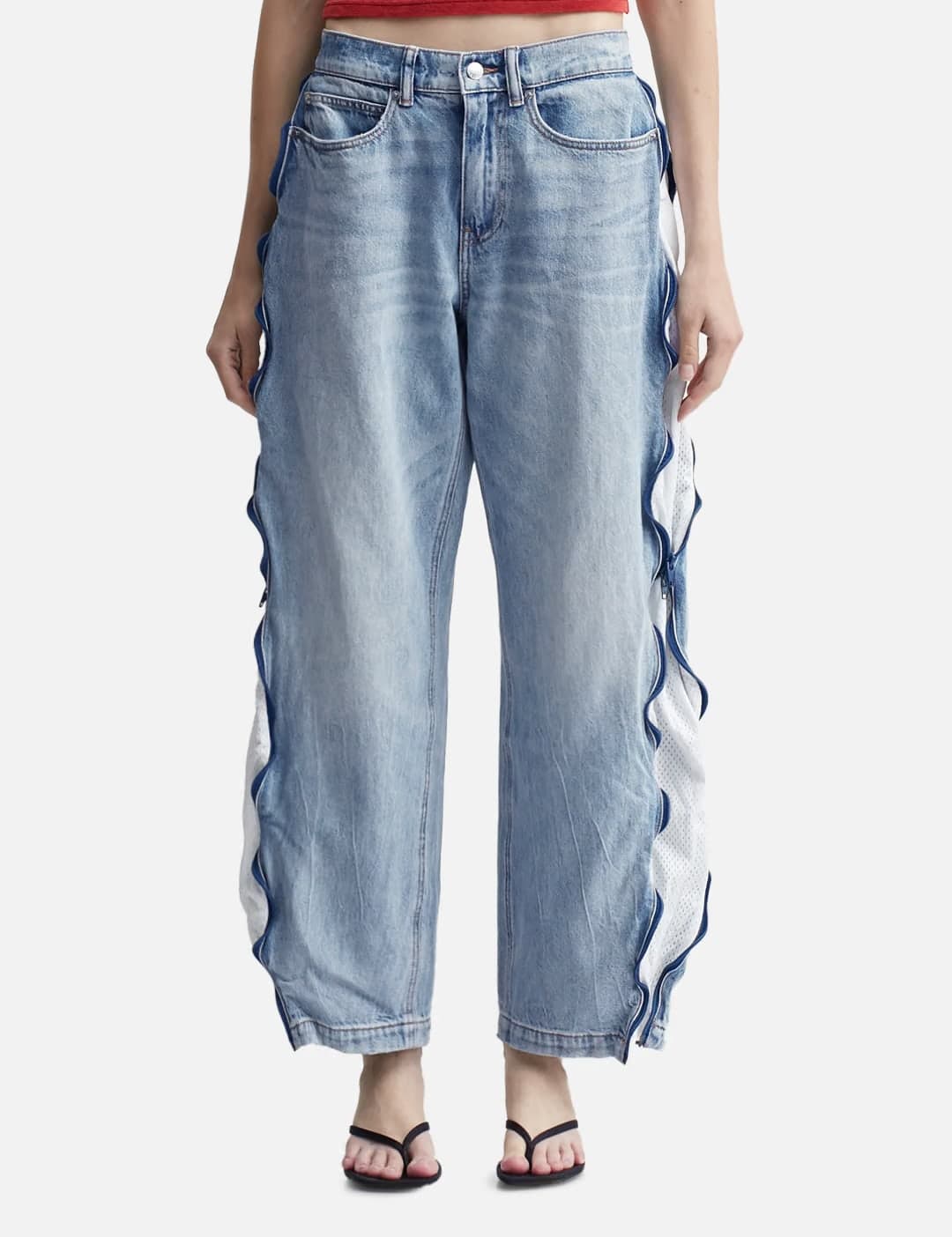 Bleach Blue Denim And Mesh Zipper Pants view 4