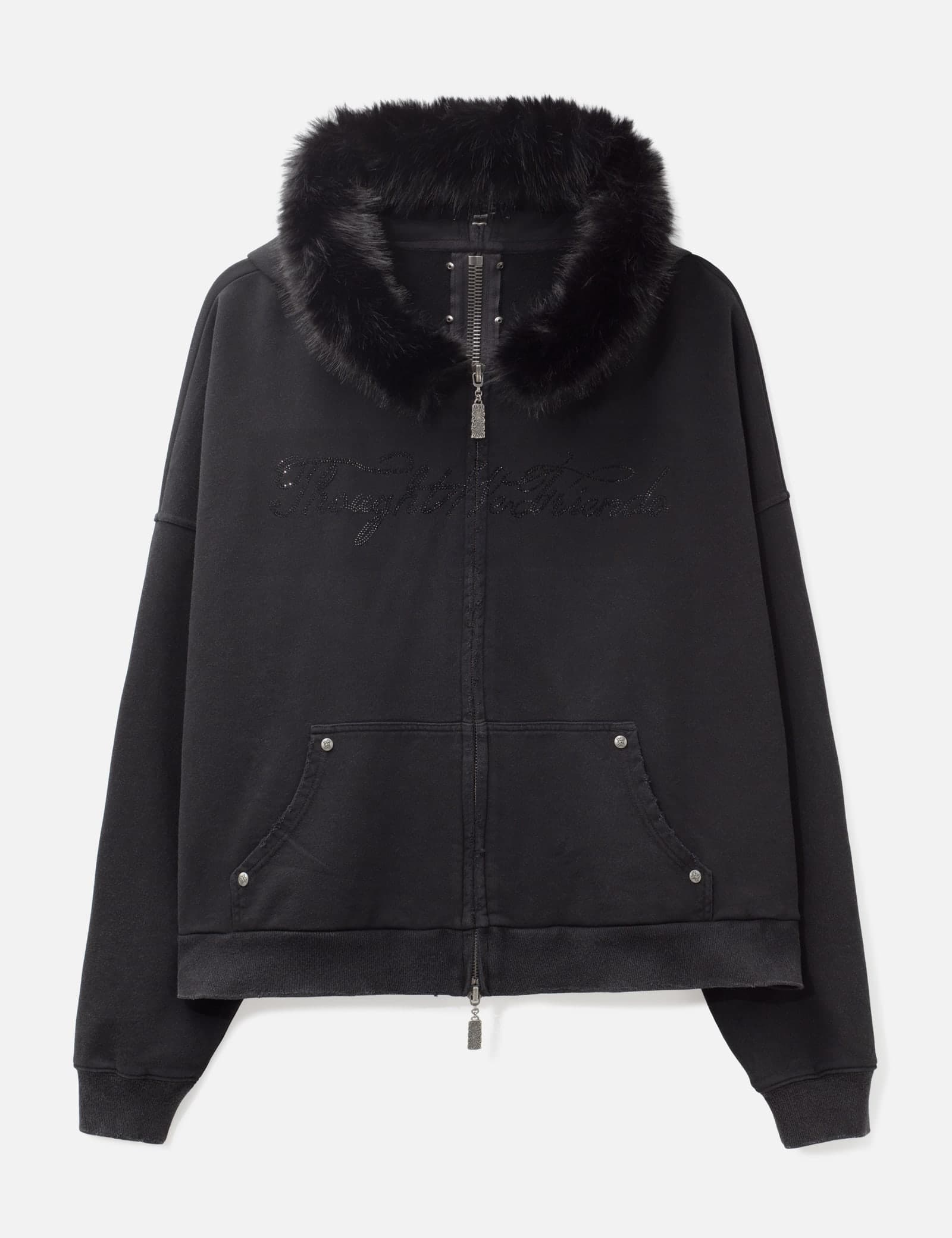"Nyra" Zip-Up Hoodie With Detachable Fur Trim Hood view 1
