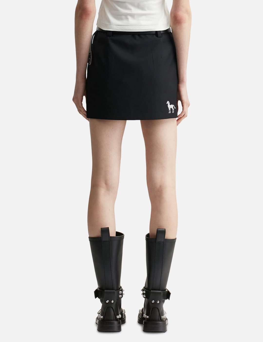 Black Cross Stitch Embroidered Skirt With Detachable Belt view 4