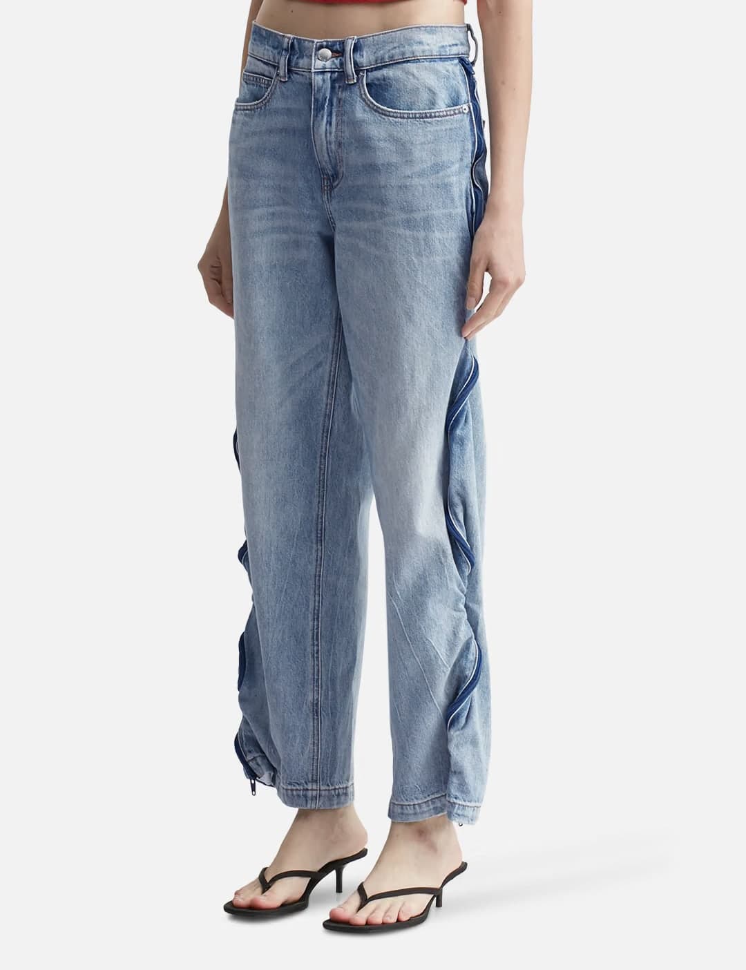 Bleach Blue Denim And Mesh Zipper Pants view 2