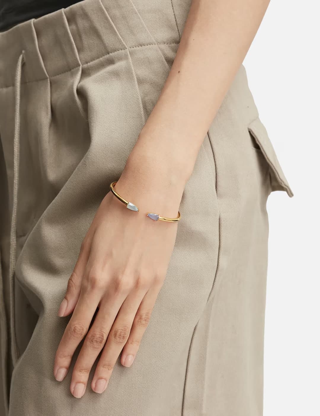 “Half Cut” Small Blue Chalcedony Bracelet view 3