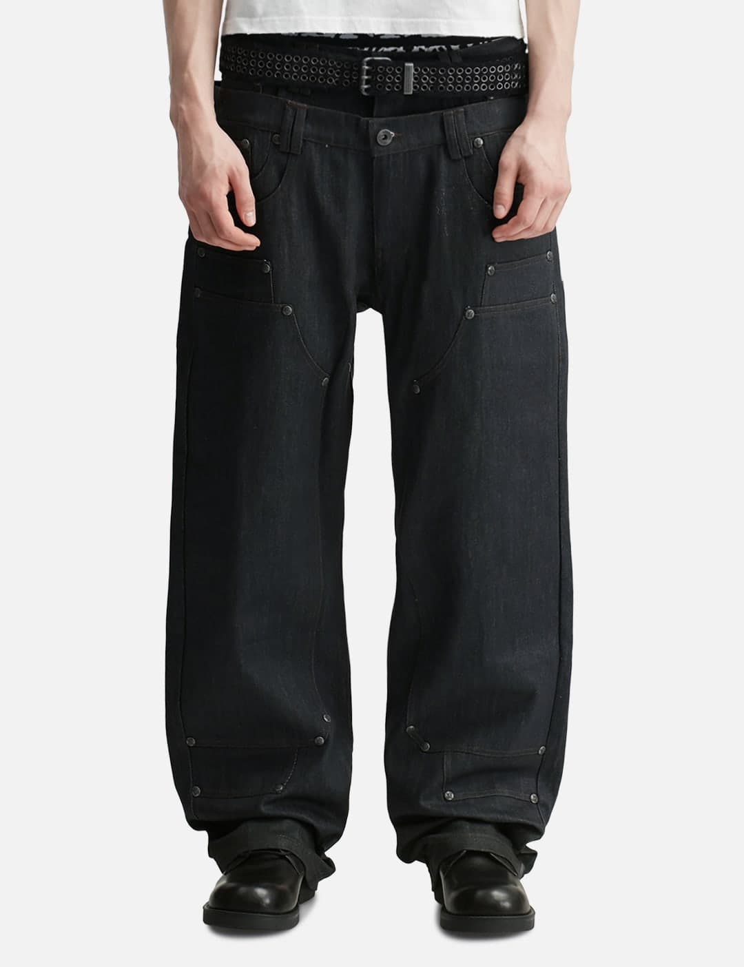 "Gideon" Double-Layered Workpants In Japanese Raw Blue Denim view 3