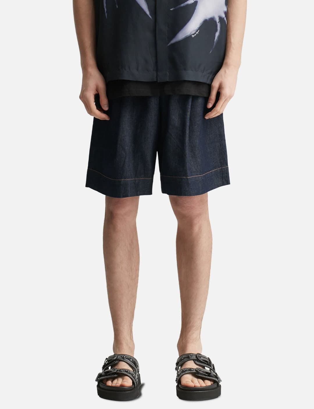 Light Denim Pleated Shorts view 3