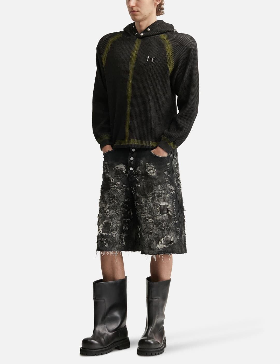 Bulk Shoulder Painted Line Waffle Hoodie view 5