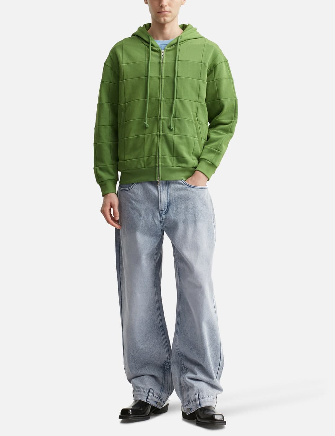 Green Patchwork Zip Up Hoodie view 5