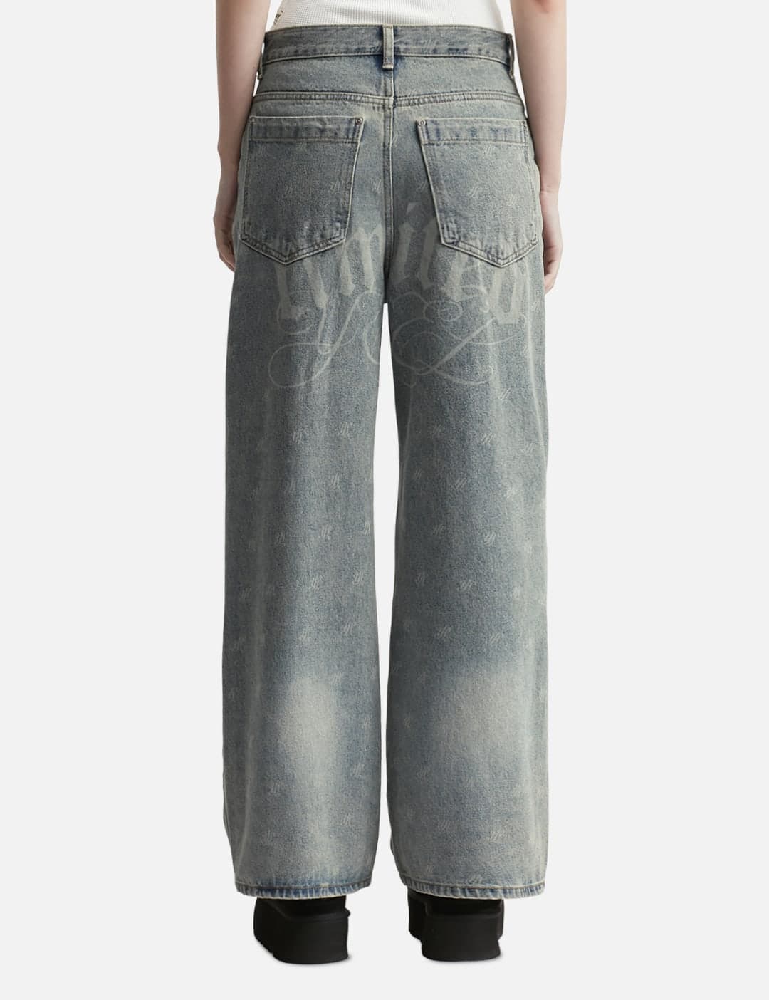 Logo Print Paneled Pants Blue view 2