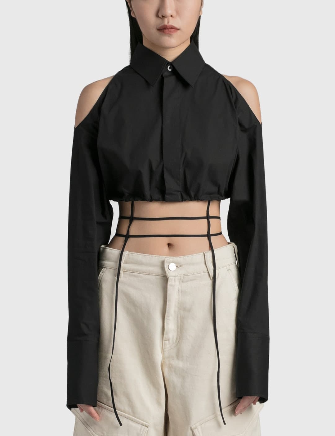 Cropped Shirt With Shoulder Cut-Outs