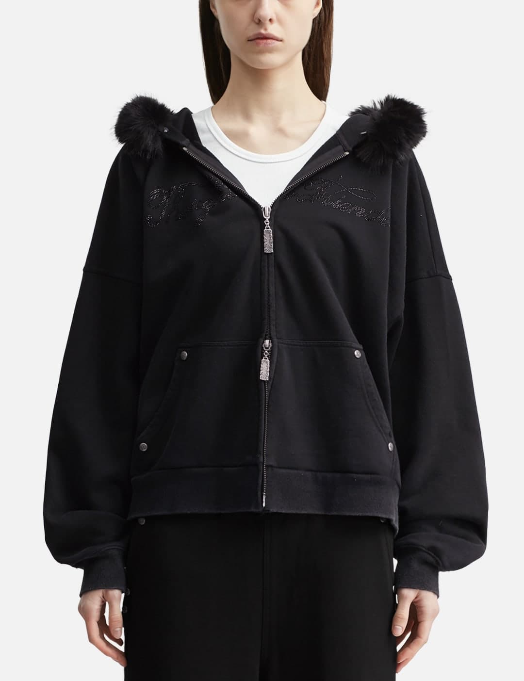 "Nyra" Zip-Up Hoodie With Detachable Fur Trim Hood view 5