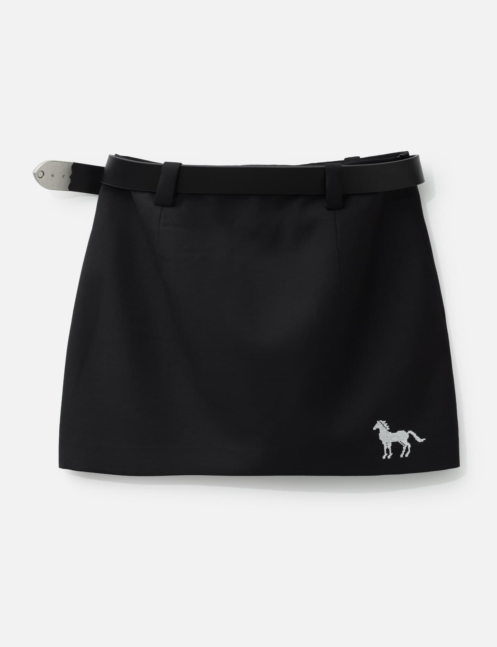Black Cross Stitch Embroidered Skirt With Detachable Belt view 2