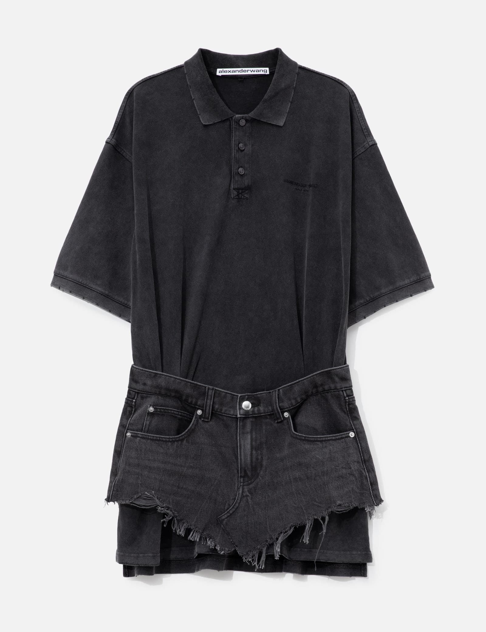 Layered Polo Mini Dress With Reconstructed Denim Skirt