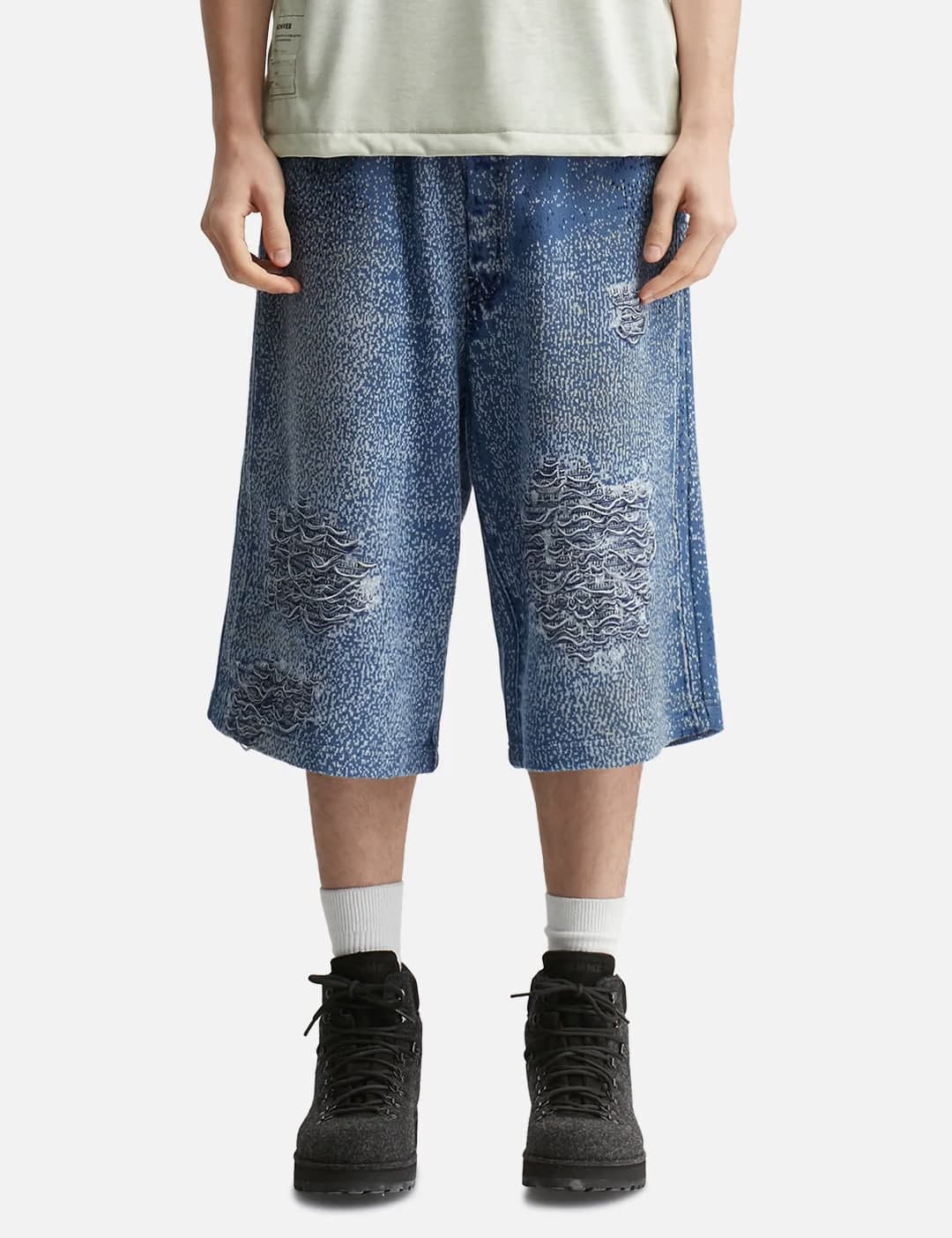 Knit Denim Baggy Shorts view 3
