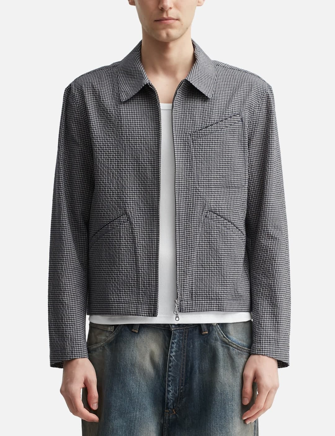 Micro Check Shirt Zip-Up view 3