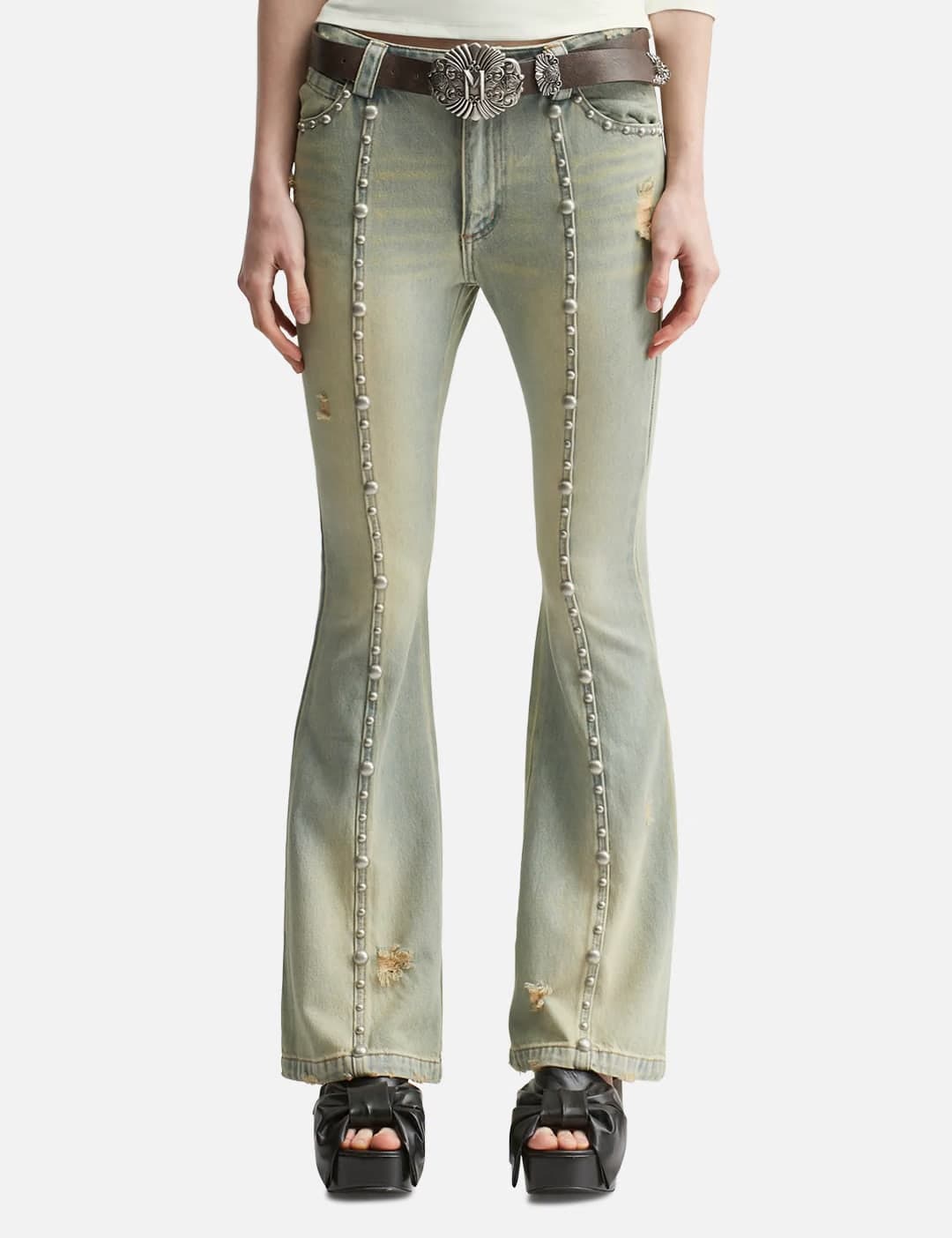 Blue Studded Flared Jeans view 3