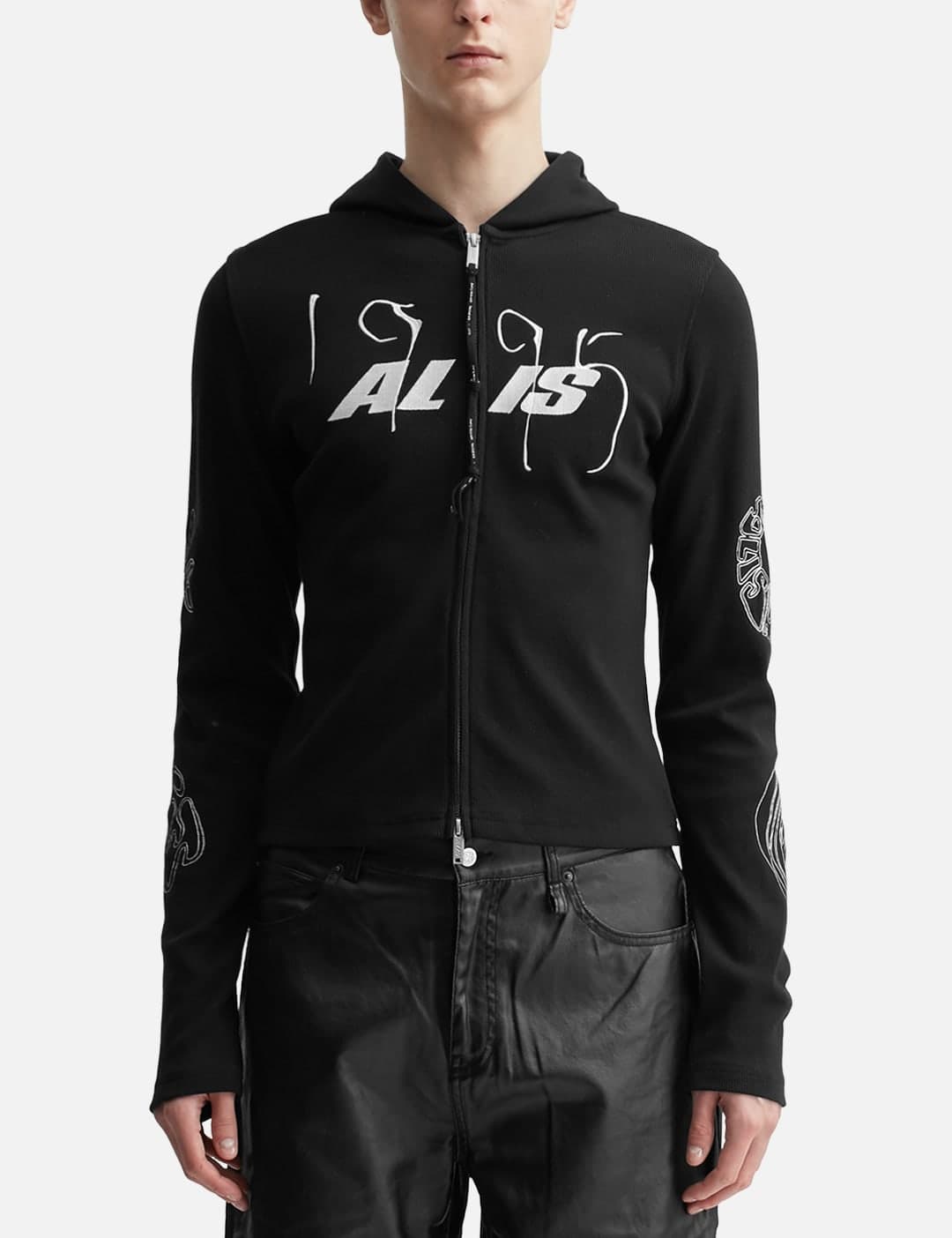 Nortey Rib Jersey Hoodie With Zipper And Embroidery view 4