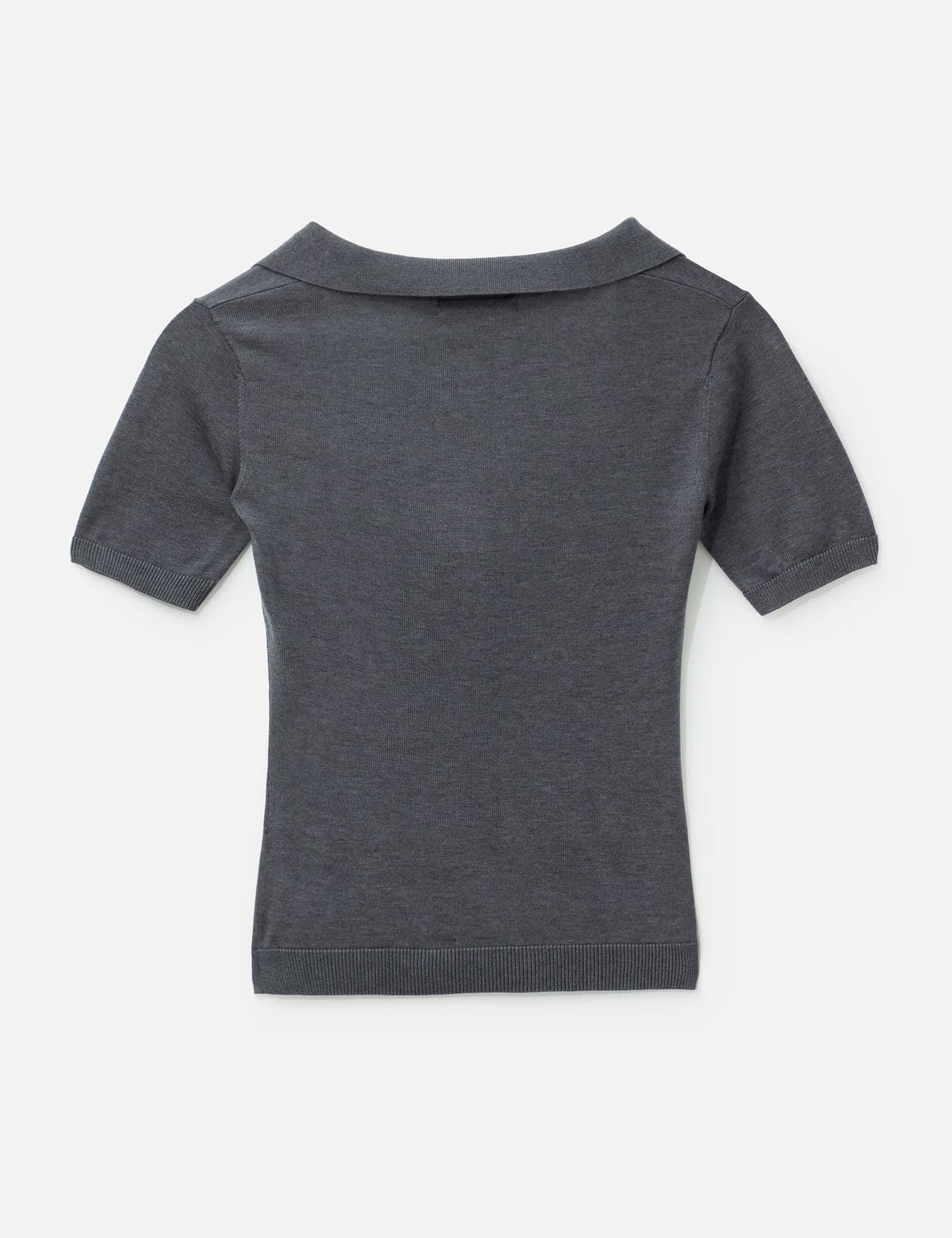 Grey Knit Short-Sleeve Button-Up Knit Top