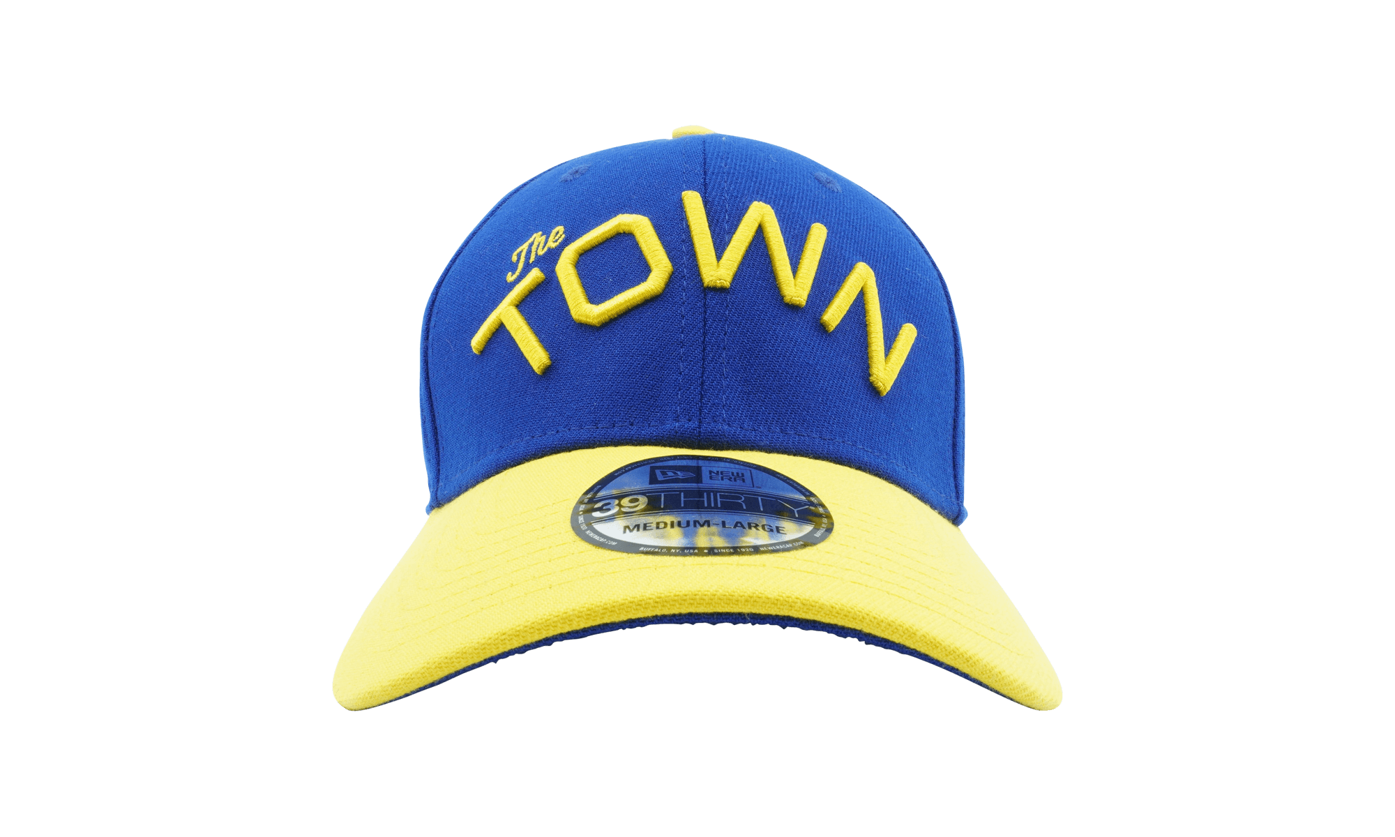 39THIRTY Golden State Warriors 'The Town' Fitted Hat "Yellow and Blue / Blue - Under Brim" NE994