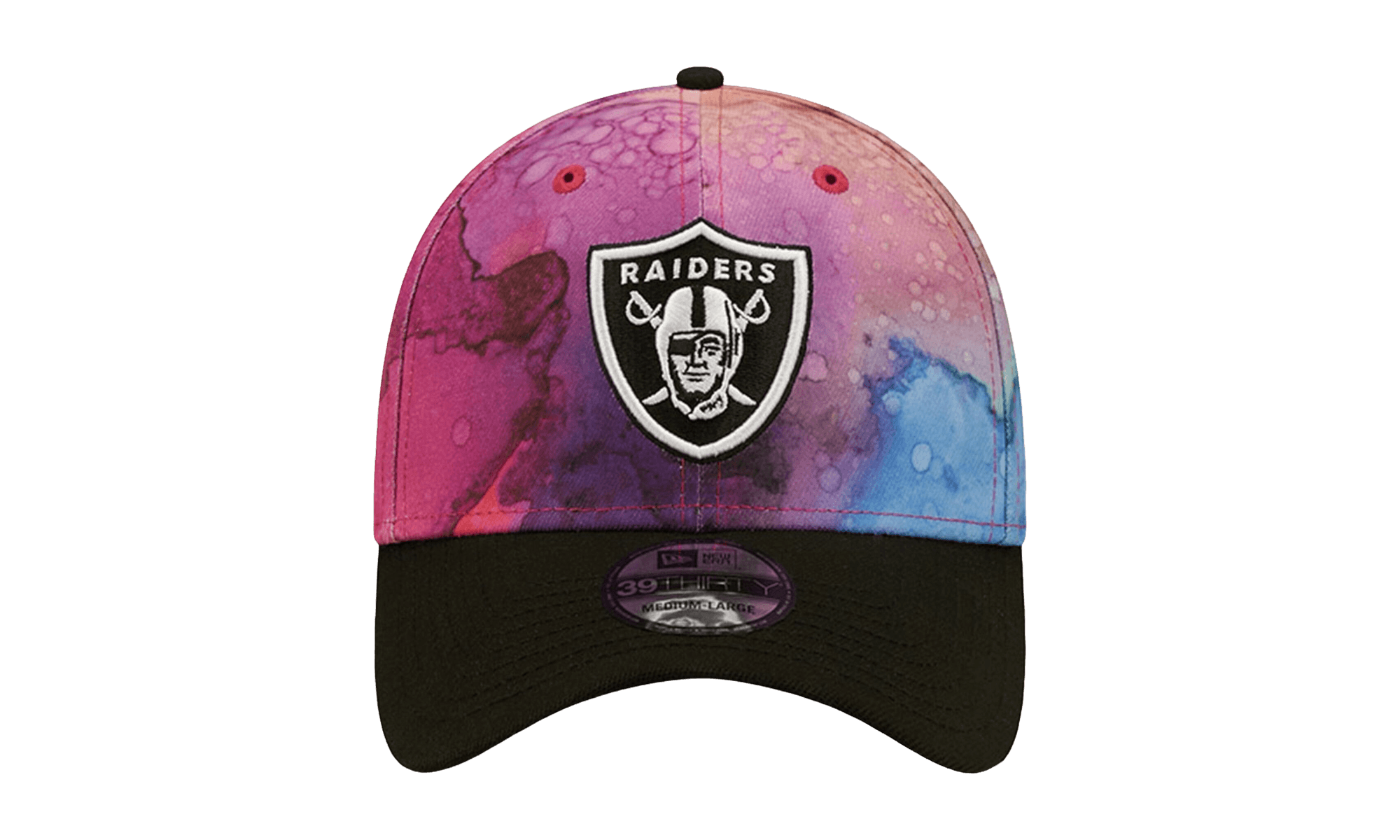 39THIRTY Las Vegas Raiders Crucial Catch Flex Fit Hat "Multicolor Watercolor Design Crown / Black Visor" NE841