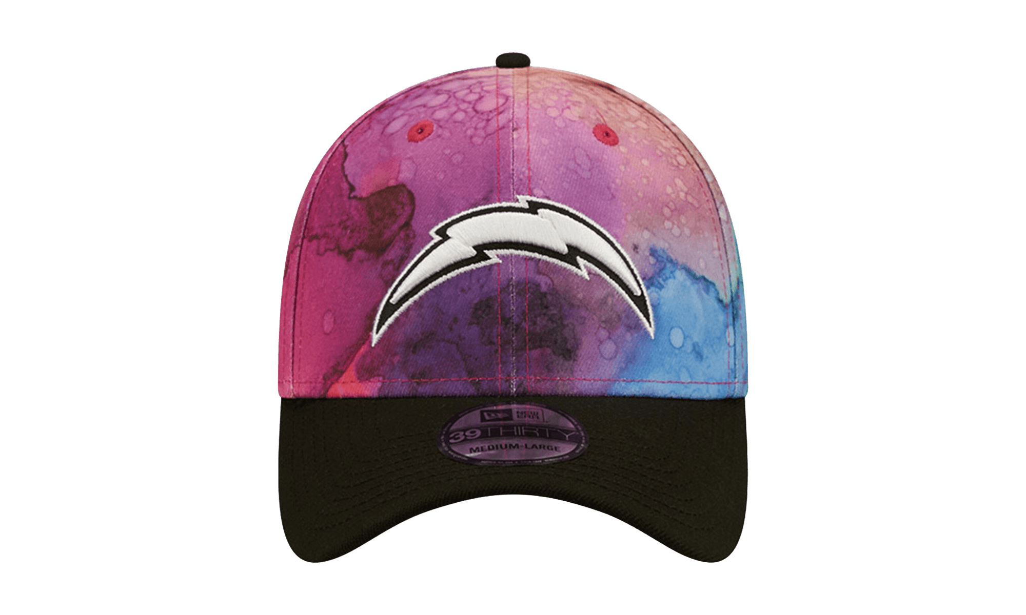 39THIRTY Los Angeles Chargers Crucial Catch Flex Fit Hat "Multicolor Watercolor Design Crown / Black Visor" NE842