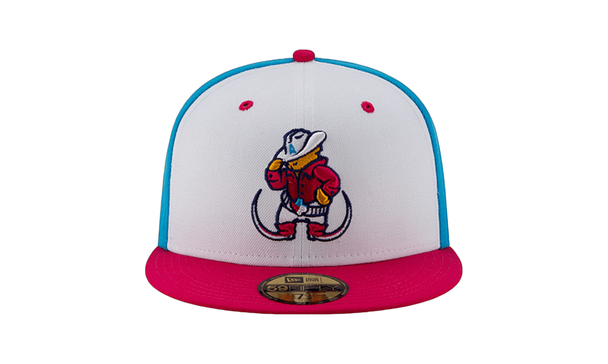 59FIFTY Amarillo Theme Night Amarillo Sod Poodles 'Pointy Botas' Fitted Hat "White and Sky Blue / Hot Pink - Brim" NE747
