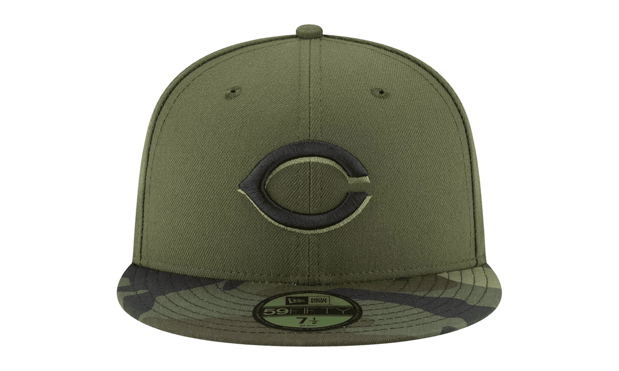 59FIFTY Cincinnati Reds On-Field Fitted Hat "Olive / Camo - Visor" NE988