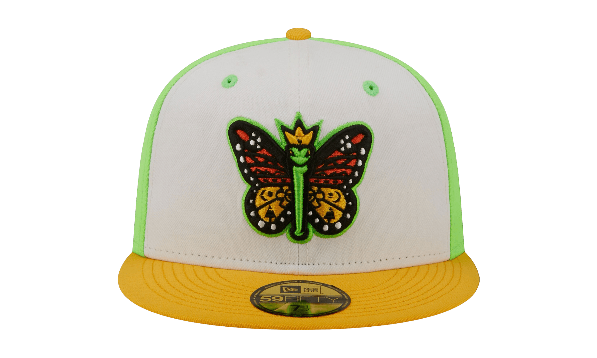 59FIFTY Eugene Emeralds 2019 Monarcas De Eugene Copa de la Diversion Fitted Hat "Cream / Neon Green / Yellow - Brim" NE725