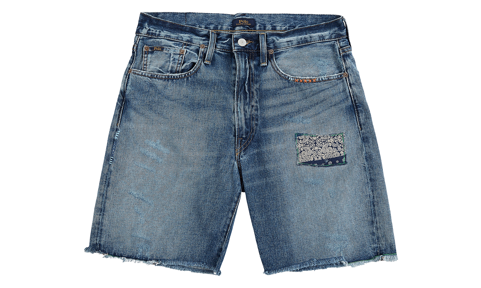 Bandana Repair Denim Shorts "Blue" 710P08167001