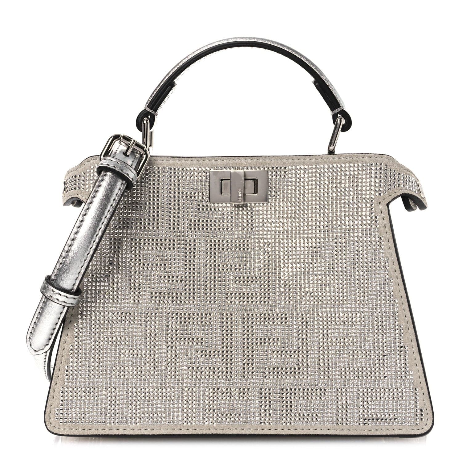 Crystal Vitello Laminato FF Petite Peekaboo I SEE U Satchel Crystal Argento