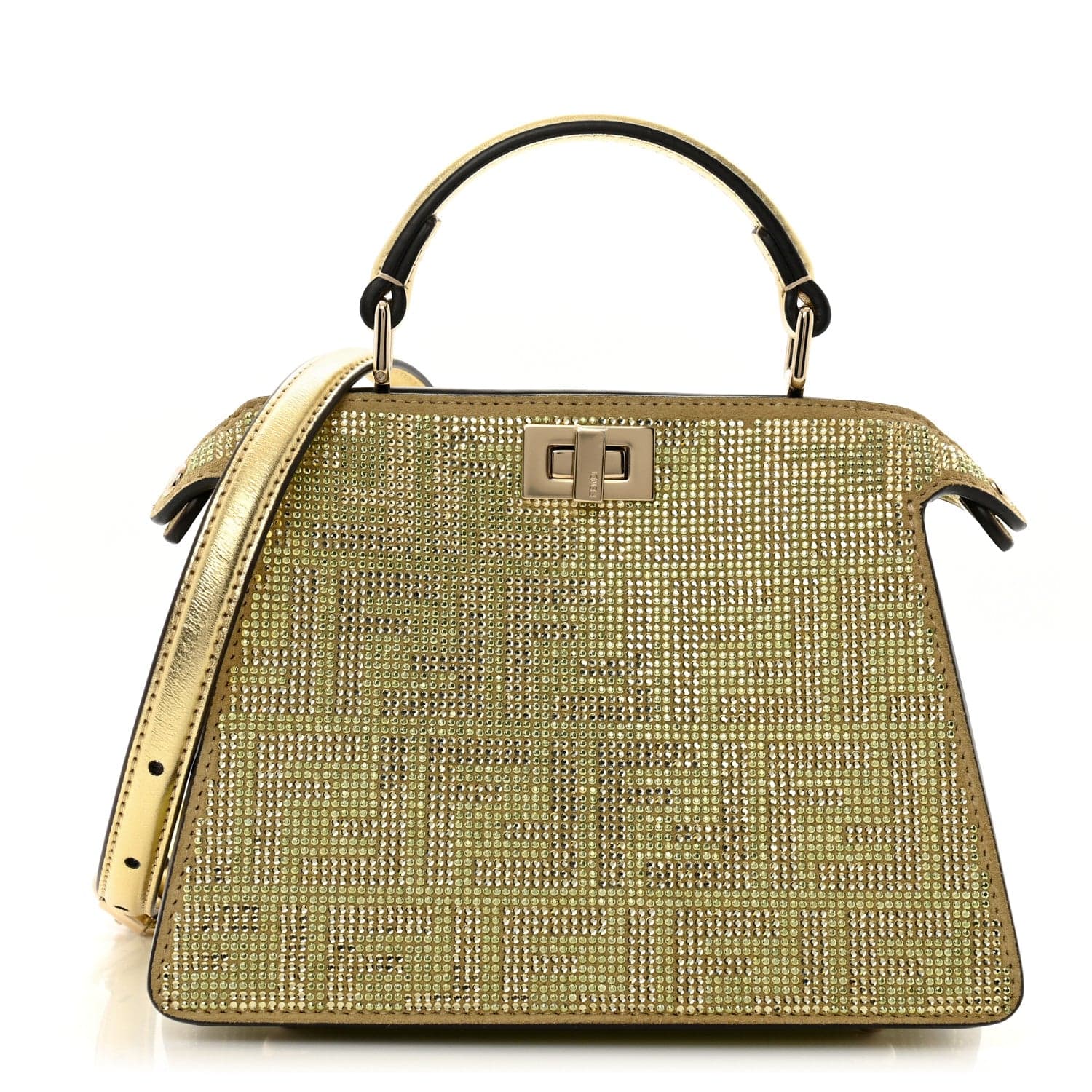 Crystal Vitello Laminato FF Petite Peekaboo I SEE U Satchel Crystal Platinum Light Gold